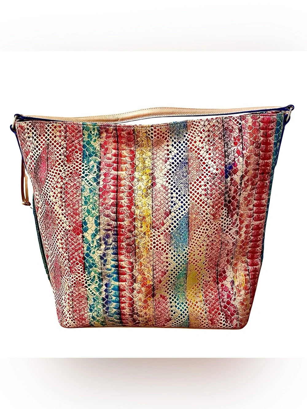 BRAHMIN Multicolored Snakeskin Print Leather Hobo